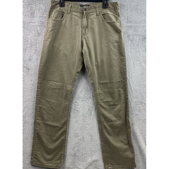Matchstick Mens Sz XL/34 Olive Green Straight Leg Cotton Chino Pants 5 Pocket - Picture 2 of 8